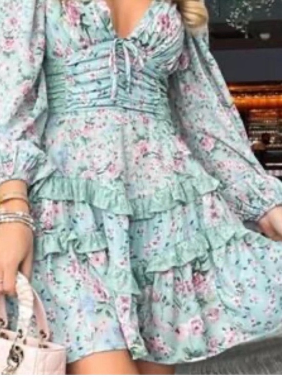 Altar'd State Dresses & Skirts - Altar'd State Mint Floral Ruffle Mini Dress